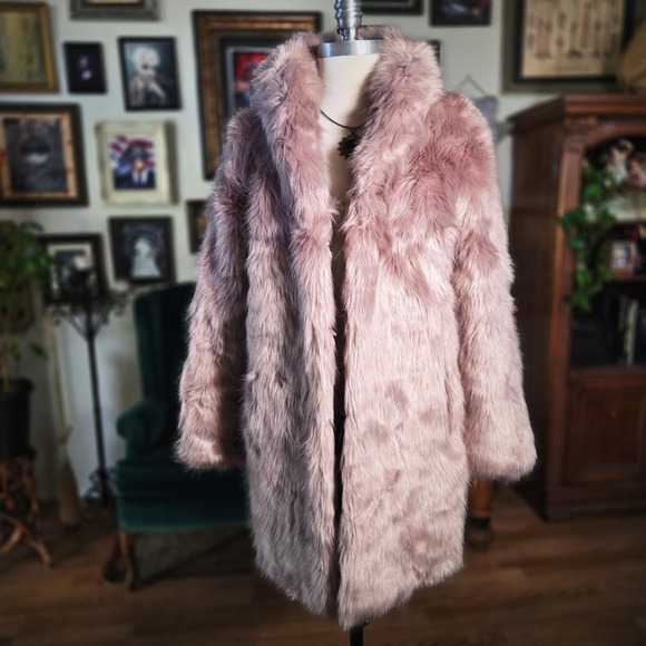 Express Jackets & Blazers - Express Womens Dusty Rose Pink Faux Fur Coat Jacket Mid-Length Glam Winter Chic